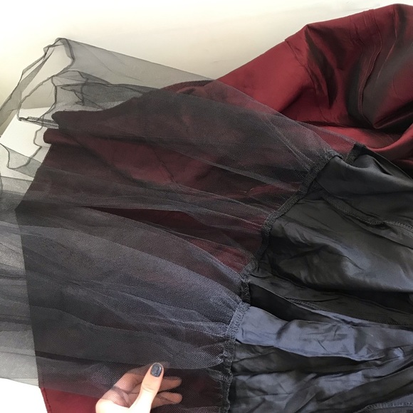 Jessica McClintock Satin Burgundy Prom Gown Strapeless Ballroom Dress Size 7 - Picture 7 of 15